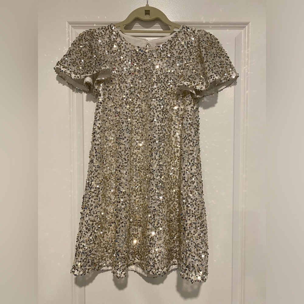 SALE John Lewis girl’s silver sequin short sleeve dress